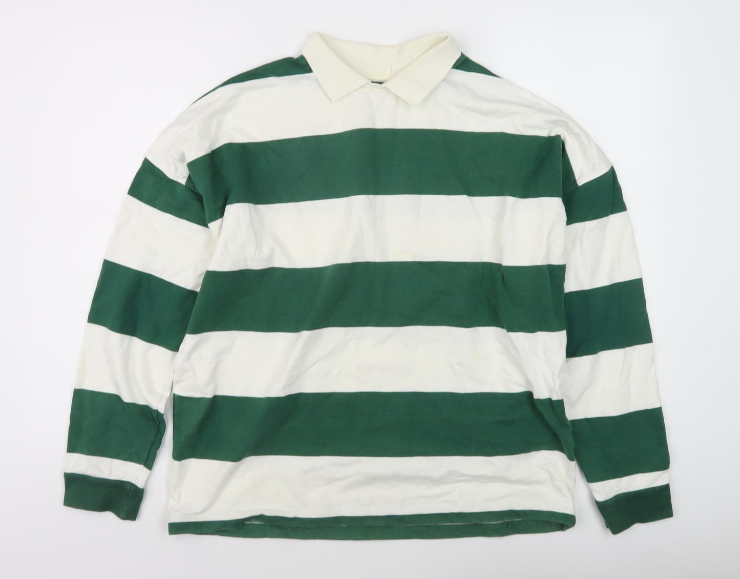 Topman Men's Green Striped Collared Sweatshirt XS
