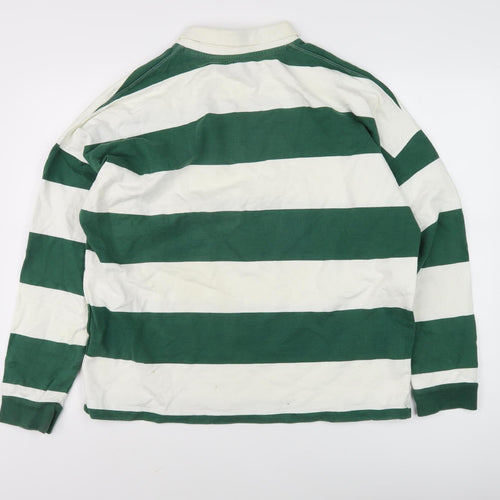 Topman Men's Green Striped Collared Sweatshirt XS