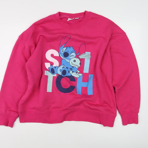 Disney Women's Pink Stitch Sweatshirt L