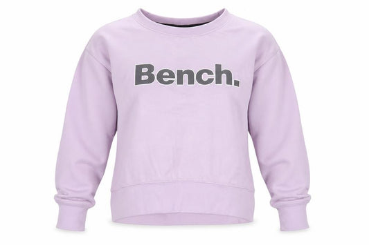 Front view of Bench Women's Purple Graphic Printed Crew Neck Sweatshirt, size M