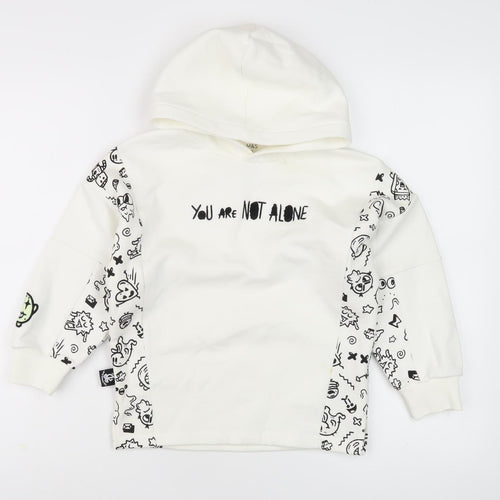 Marks and Spencer Girls White Hoodie, 6 Years, Graphic Print