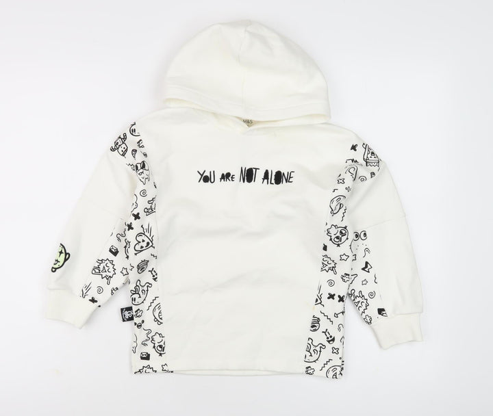 Marks and Spencer Girls White Hoodie, 6 Years, Graphic Print