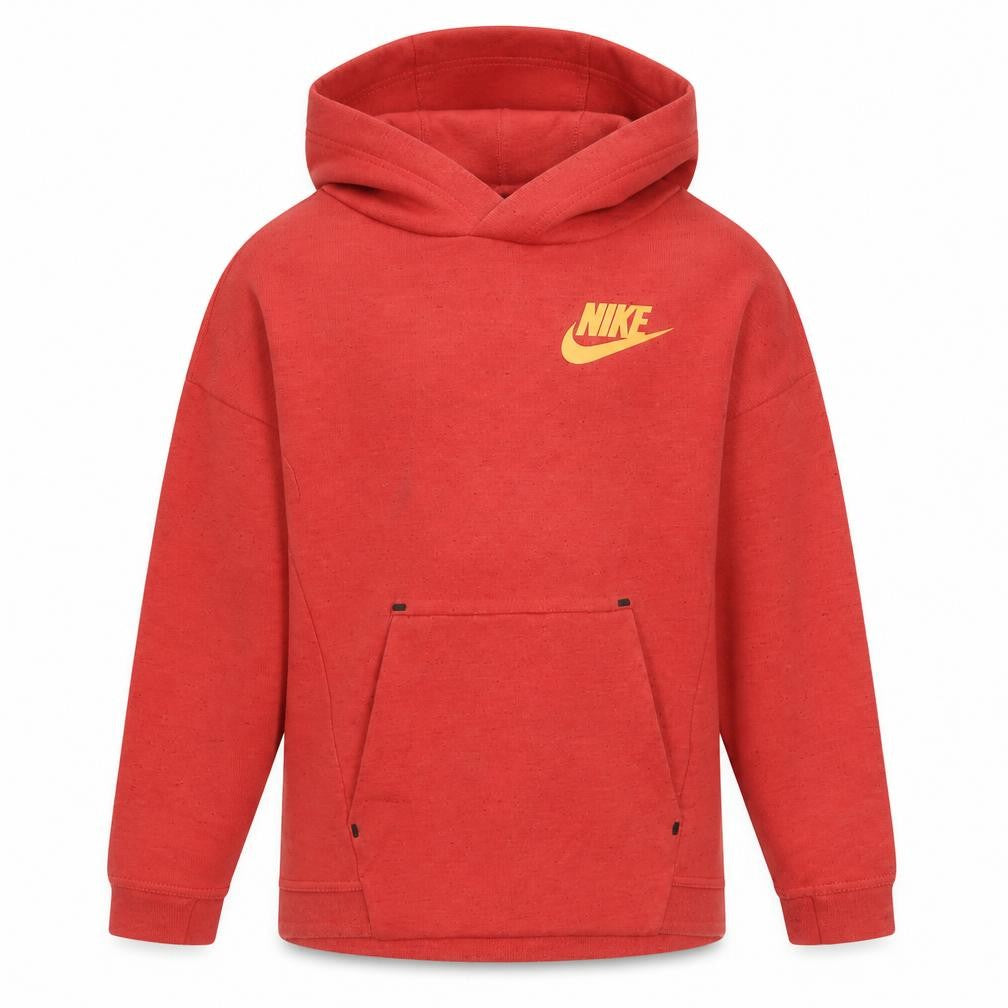Front view of Nike boys’ red pullover hoodie xs sporty logo design