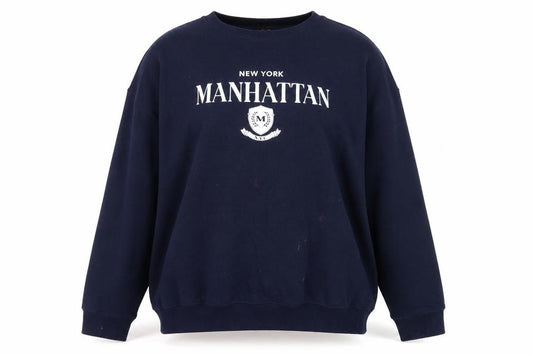 Front view of New Look Women's Blue Pullover Sweatshirt with Graphics