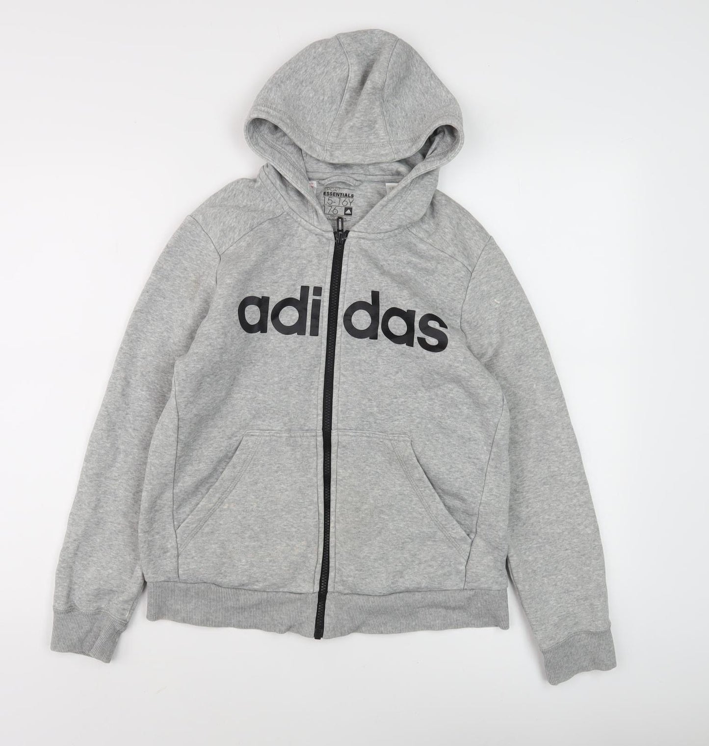 Adidas Boys Grey Full Zip Hoodie 16 Years - Sporty Comfort