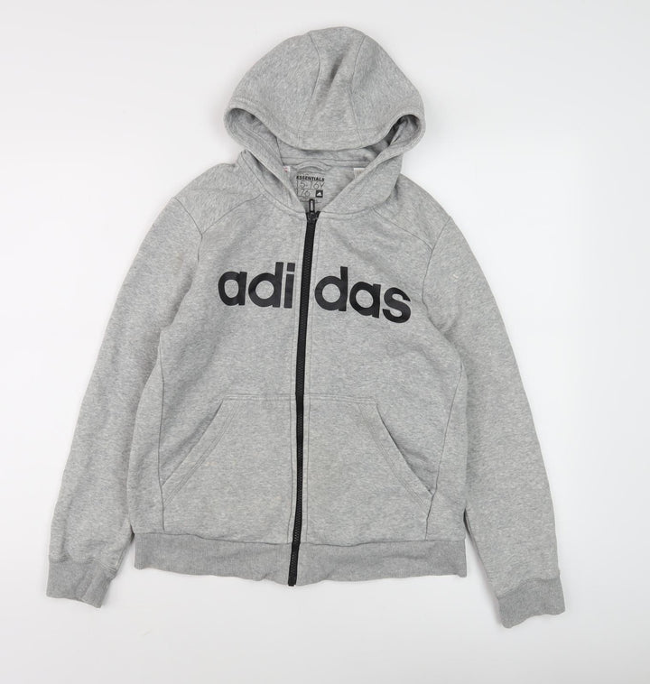 Adidas Boys Grey Full Zip Hoodie 16 Years - Sporty Comfort