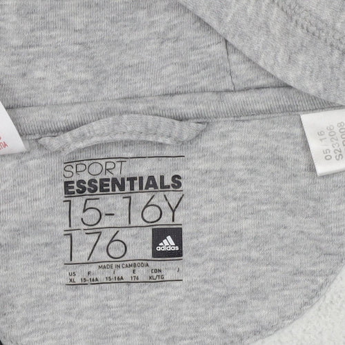 Adidas Boys Grey Full Zip Hoodie 16 Years - Sporty Comfort