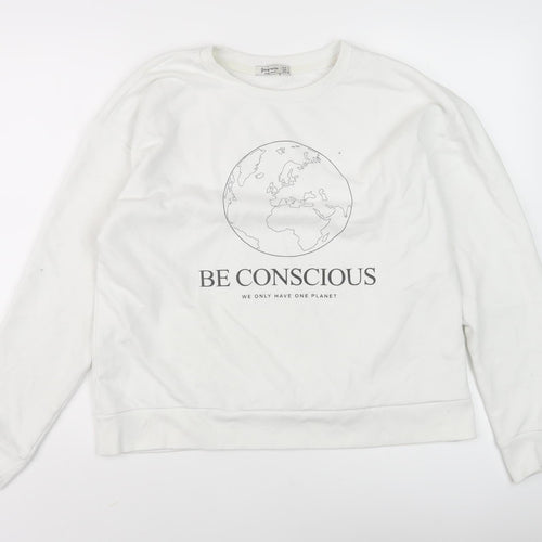 Stradivarius Women's White Pullover Sweatshirt Size 12