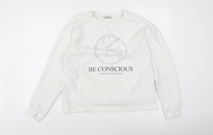 Stradivarius Women's White Pullover Sweatshirt Size 12