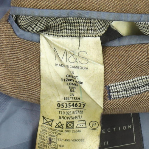 Marks and Spencer Men's Brown Blazer, Size 44L Classic Fit