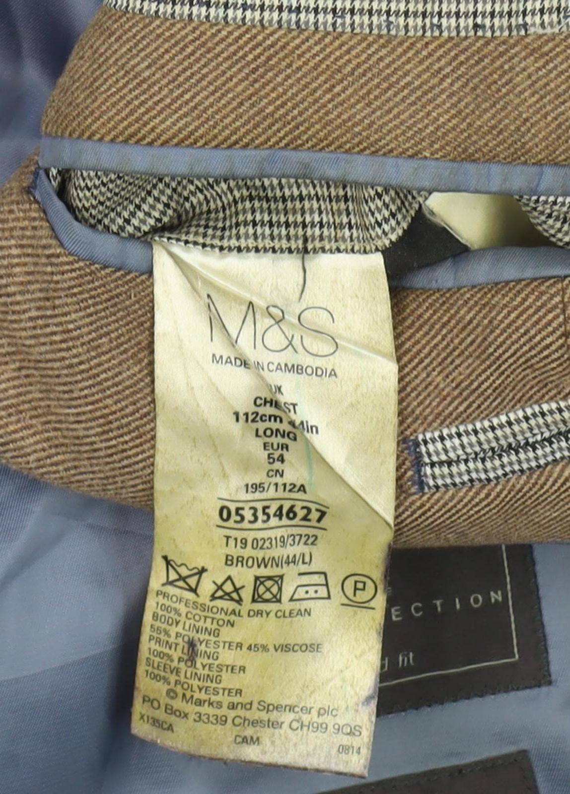Marks and Spencer Men's Brown Blazer, Size 44L Classic Fit