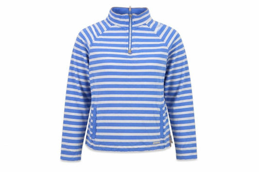 Front view of Weird Fish Women's Blue Striped Pullover Sweatshirt, size 12