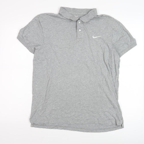 Nike Men's Grey Cotton Polo Shirt L