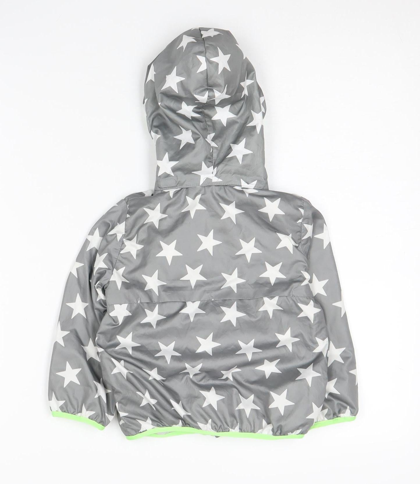 H&M Boys Grey Star Patterned Raincoat, Hooded, Size 2 Years