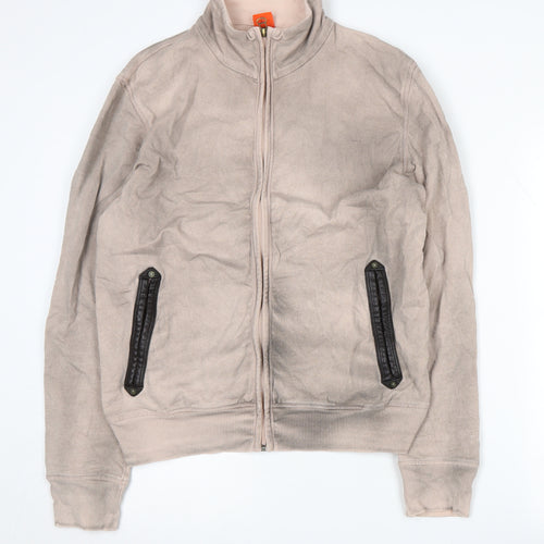 Hugo Boss Beige Cotton Unisex Jacket, L, Full Zip, Logo Accent