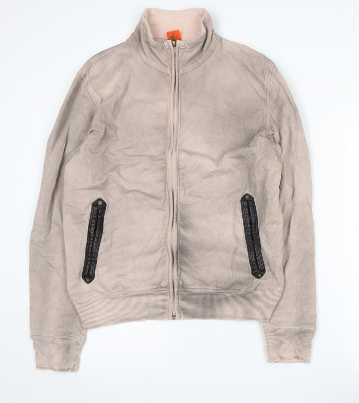 Hugo Boss Beige Cotton Unisex Jacket, L, Full Zip, Logo Accent