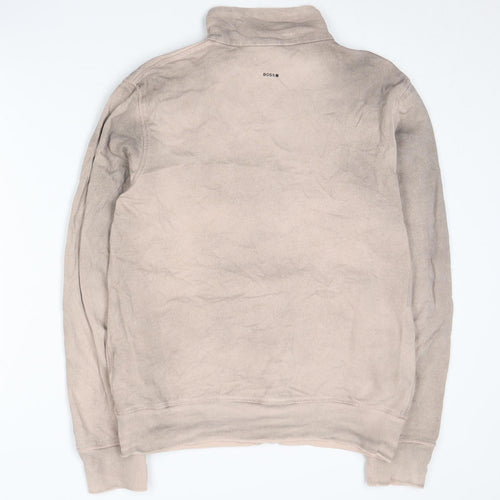 Hugo Boss Beige Cotton Unisex Jacket, L, Full Zip, Logo Accent