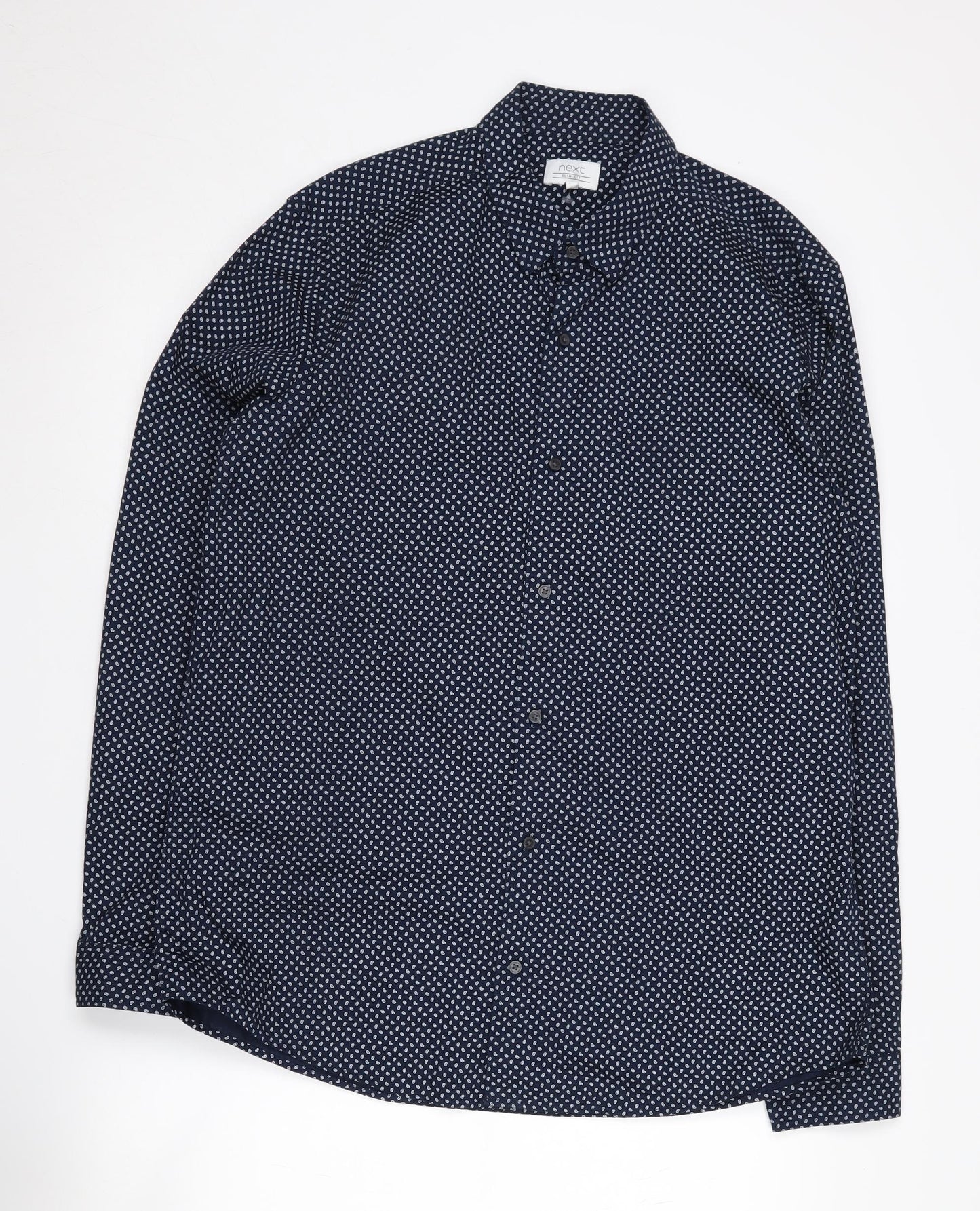 Next Men's Slim Fit Blue Paisley Button-Up Shirt, L