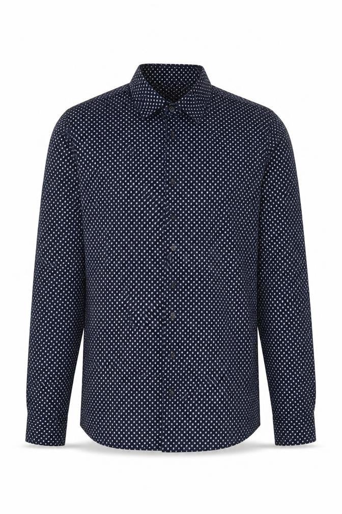 Front view of Next Men's Slim Fit Blue Paisley Button-Up Shirt, L