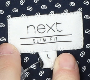 Next Men's Slim Fit Blue Paisley Button-Up Shirt, L