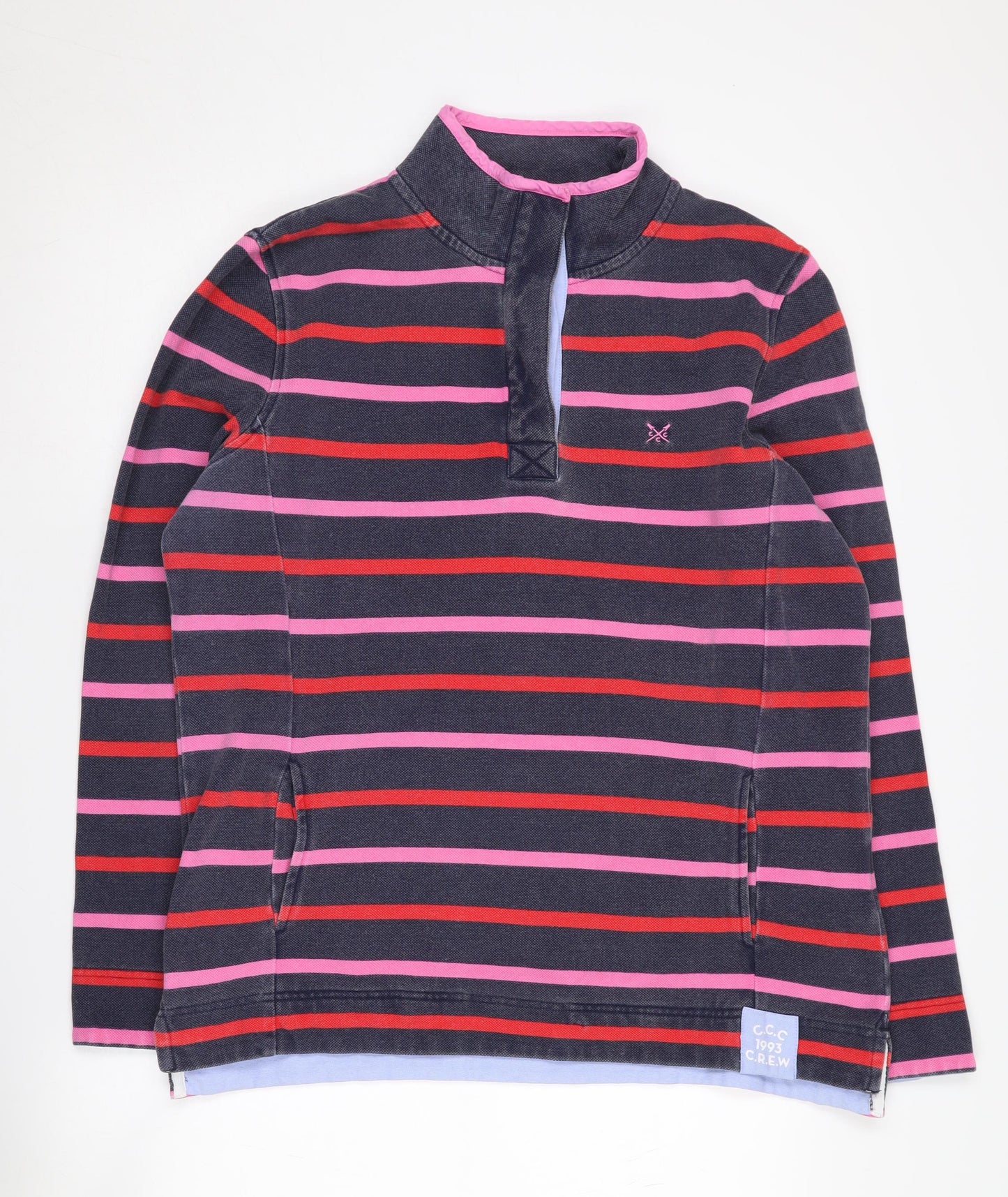 Crew Clothing Women's Pink Striped 1/4 Zip Sweatshirt - Size 14