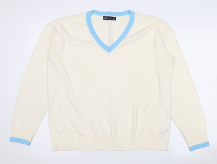 Marks and Spencer Women's Ivory V-Neck Pullover Jumper Size 14