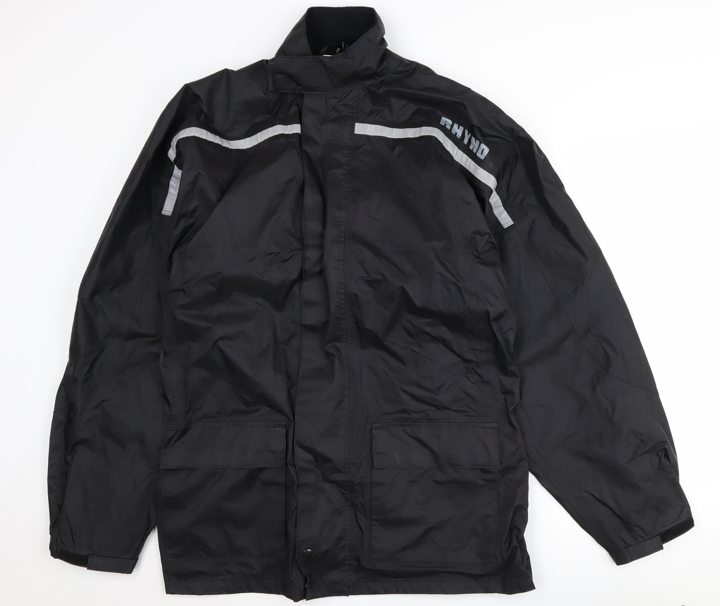 Rhyno Men's Black Reflective Rain Coat Jacket L