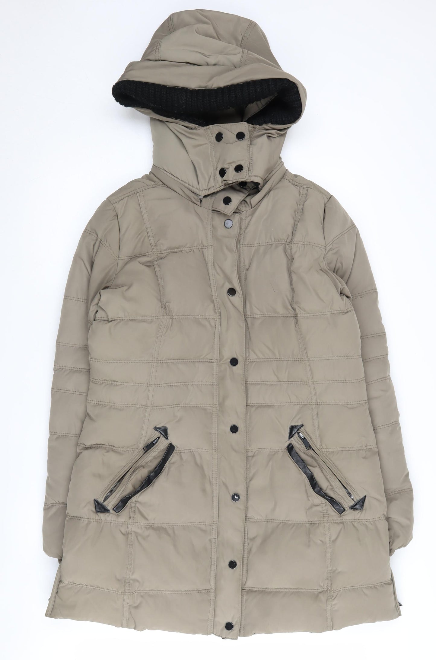 Mango Beige Hooded Puffer Jacket Women's Size 12