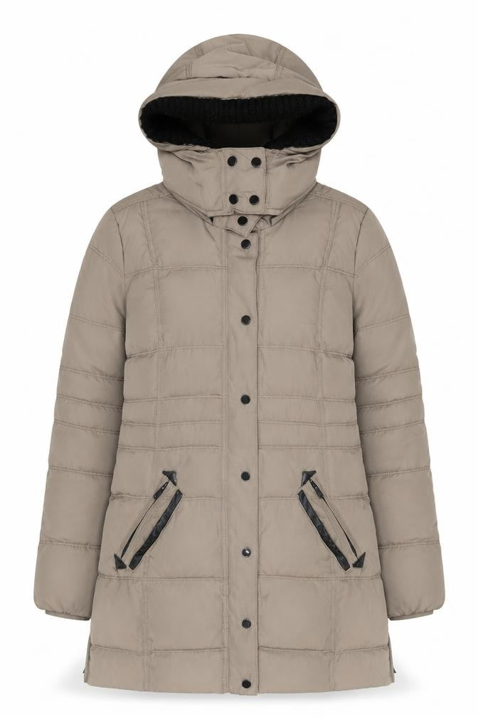 Mango Beige Hooded Puffer Jacket Women's Size 12