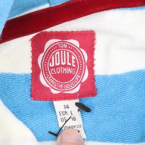 Joules Women's Blue Striped Pullover Hoodie, Size 14