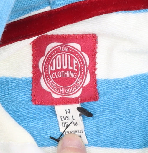 Joules Women's Blue Striped Pullover Hoodie, Size 14