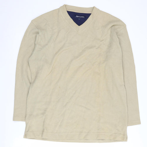 New Classics Men Beige V-Neck Pullover L Cotton Jumper