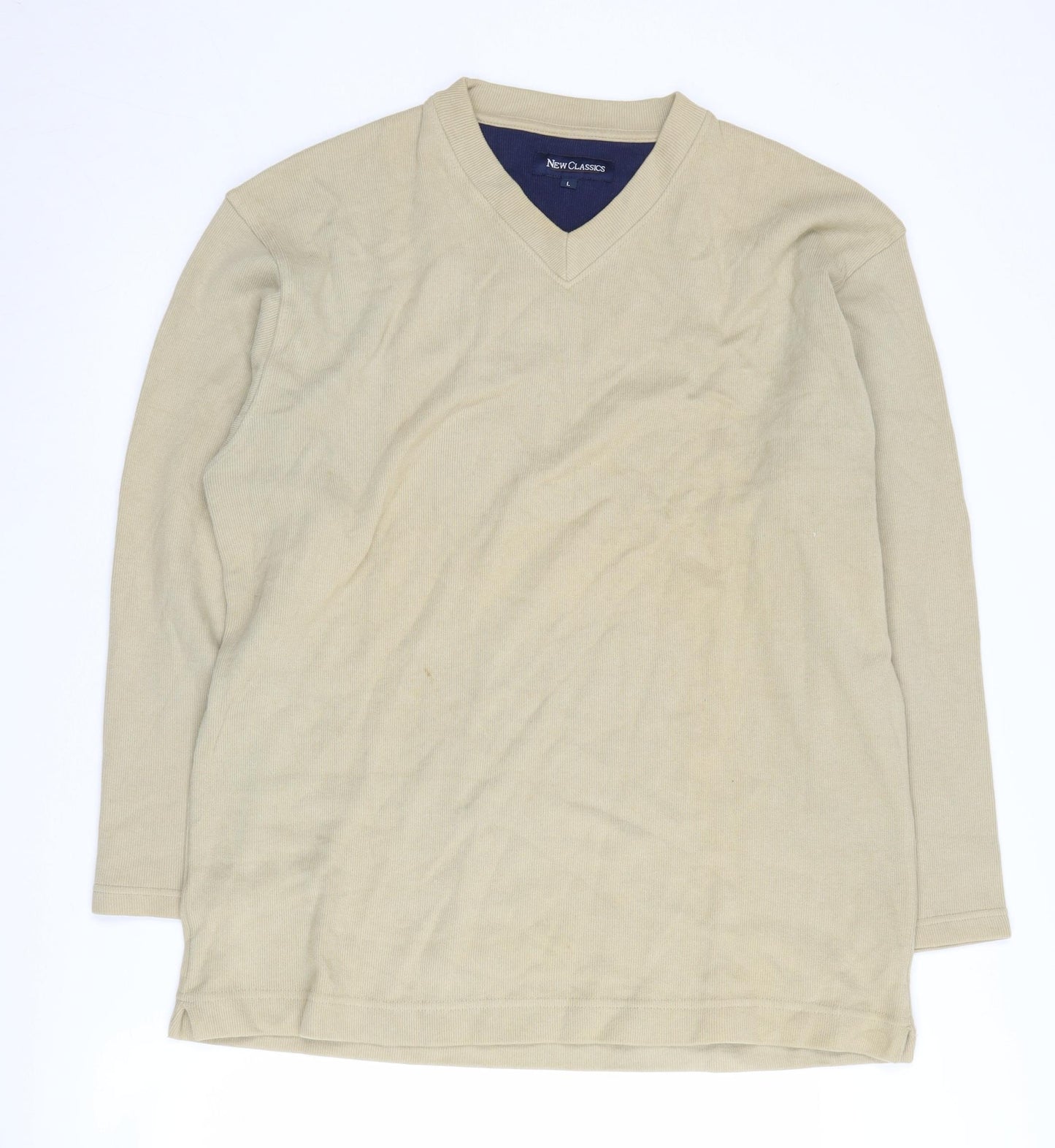 New Classics Men Beige V-Neck Pullover L Cotton Jumper