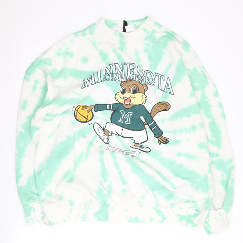 H&M Women's Green Tie Dye Pullover Sweatshirt M