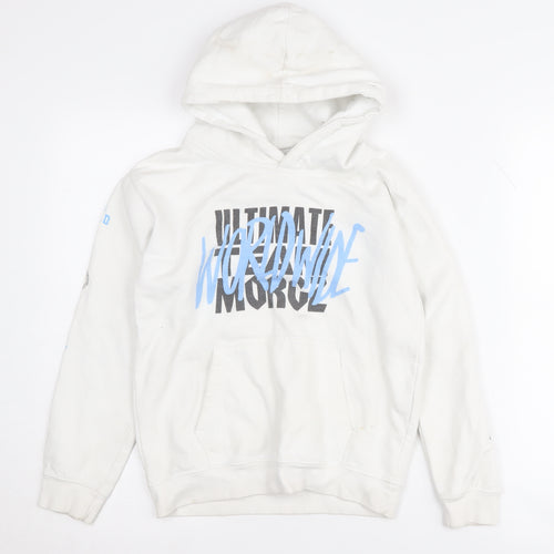 Morgz Boys White Hoodie L Graphic Print Casual Pullover