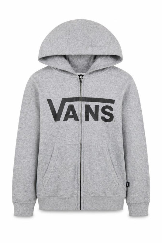 Front view of Vans unisex kids grey full zip hoodie s fleece