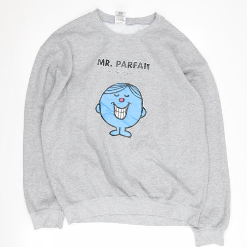 Gildan Men’s Grey Cartoon Graphic Print Sweatshirt M