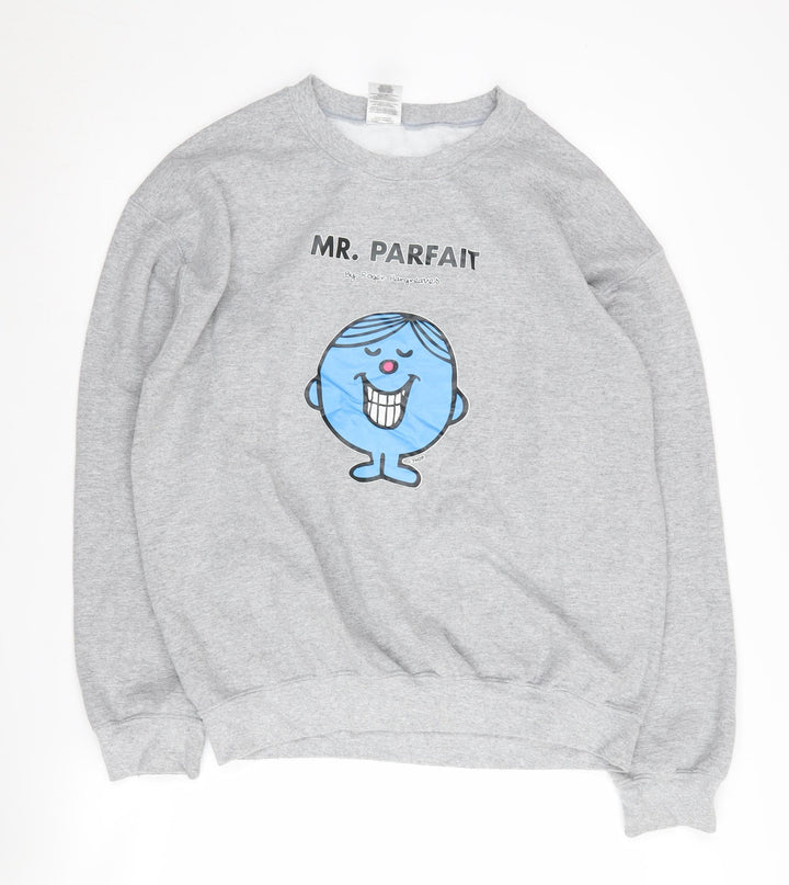 Gildan Men’s Grey Cartoon Graphic Print Sweatshirt M