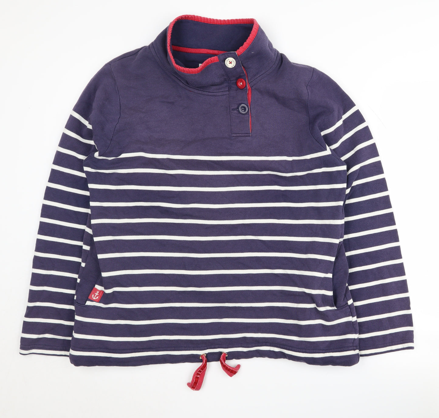 Joules Women's Navy Striped Henley Sweatshirt Size 14