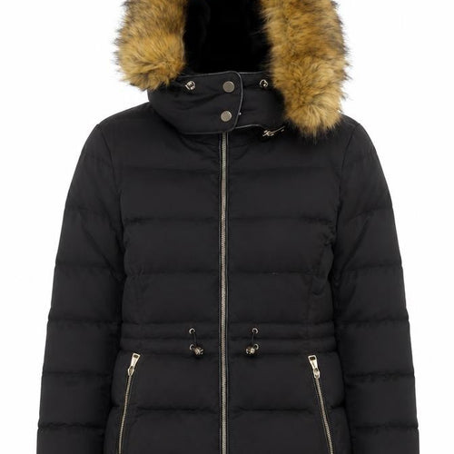 Zara Women's Black Puffer Jacket with Fur Trim Hood, Size 10