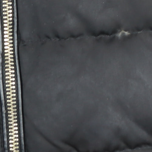 Zara Women's Black Puffer Jacket with Fur Trim Hood, Size 10
