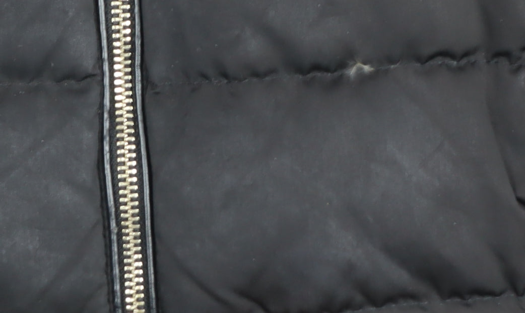Zara Women's Black Puffer Jacket with Fur Trim Hood, Size 10