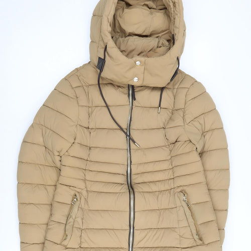 MNG Women's Beige Puffer Jacket - S, Hooded, Casual