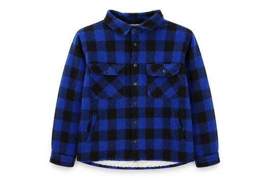 Front view of Workwear Men's Blue Check Fleece Jacket, Large