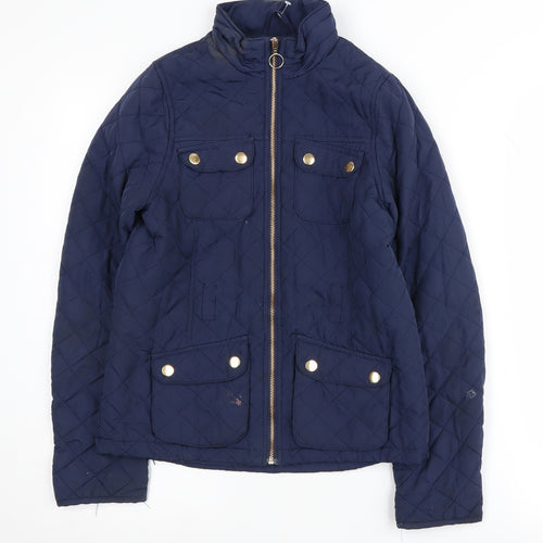 H&M Girls Quilted Blue Jacket 12-13 Years Full Zip Mid-Length