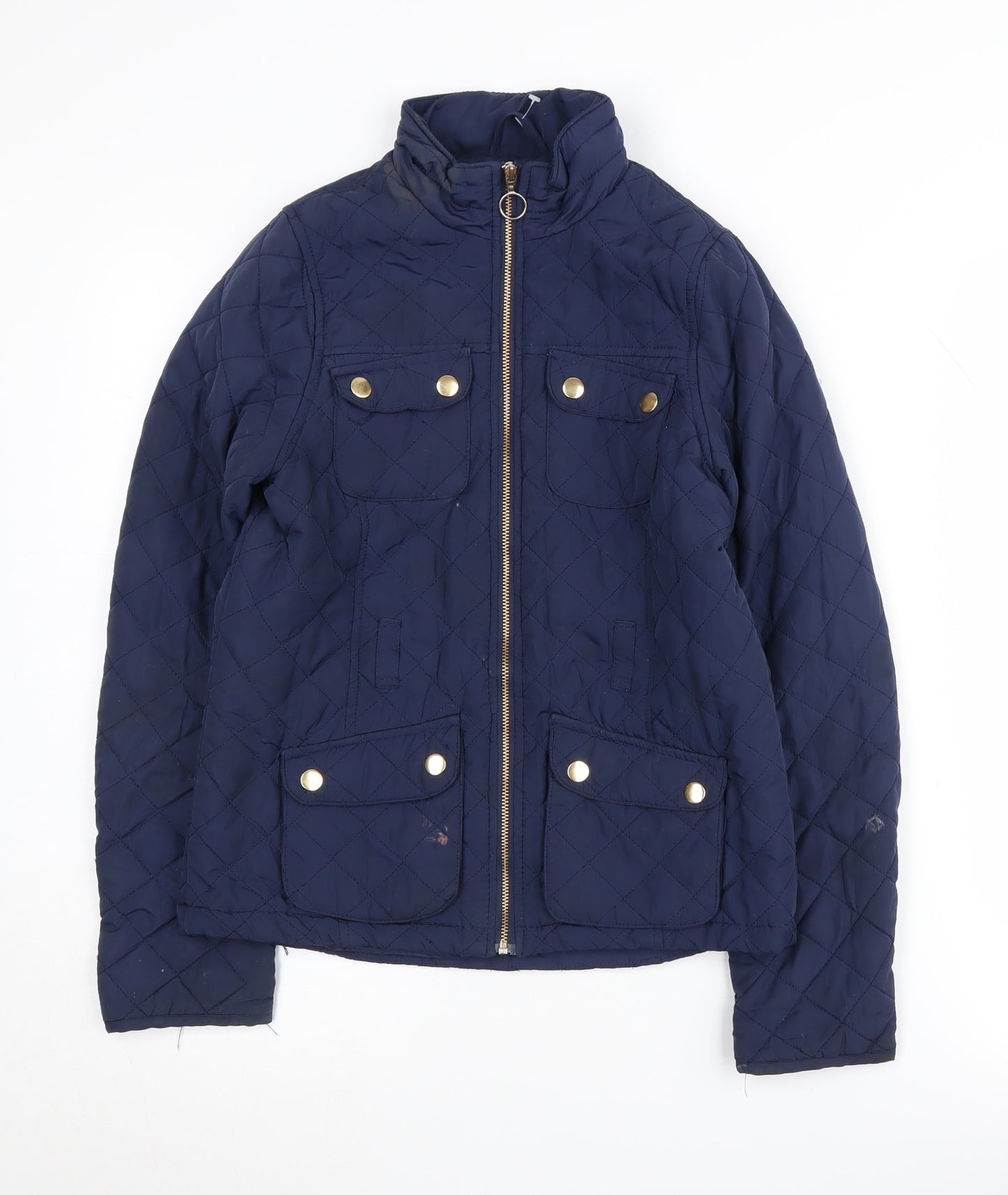 H&M Girls Quilted Blue Jacket 12-13 Years Full Zip Mid-Length