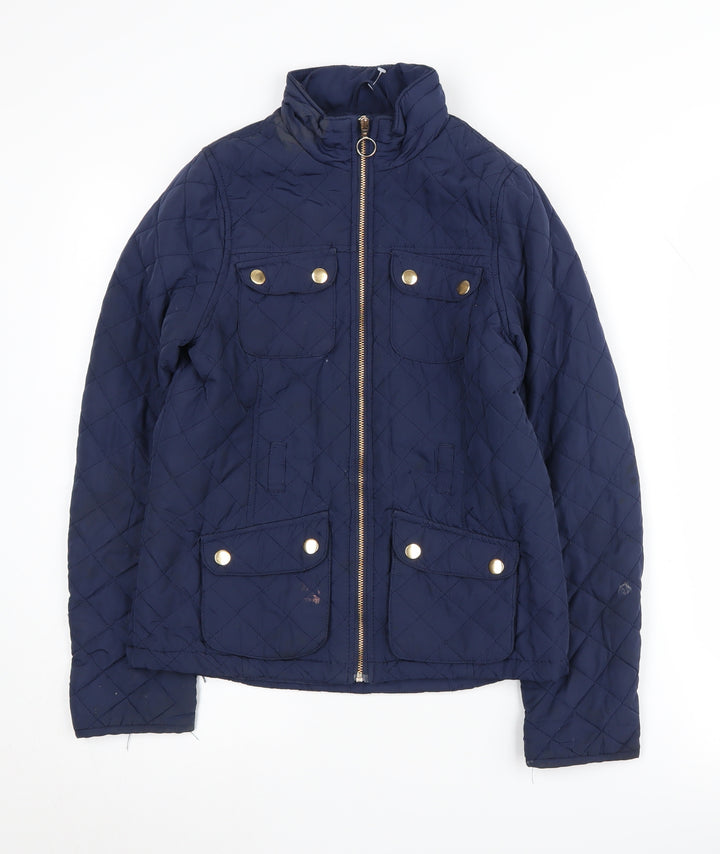 H&M Girls Quilted Blue Jacket 12-13 Years Full Zip Mid-Length