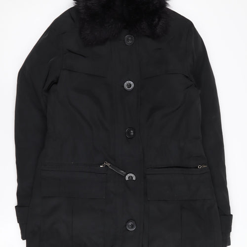 Betty Jackson Black Women's Black Parka Coat, Size 8, Hooded, Lined