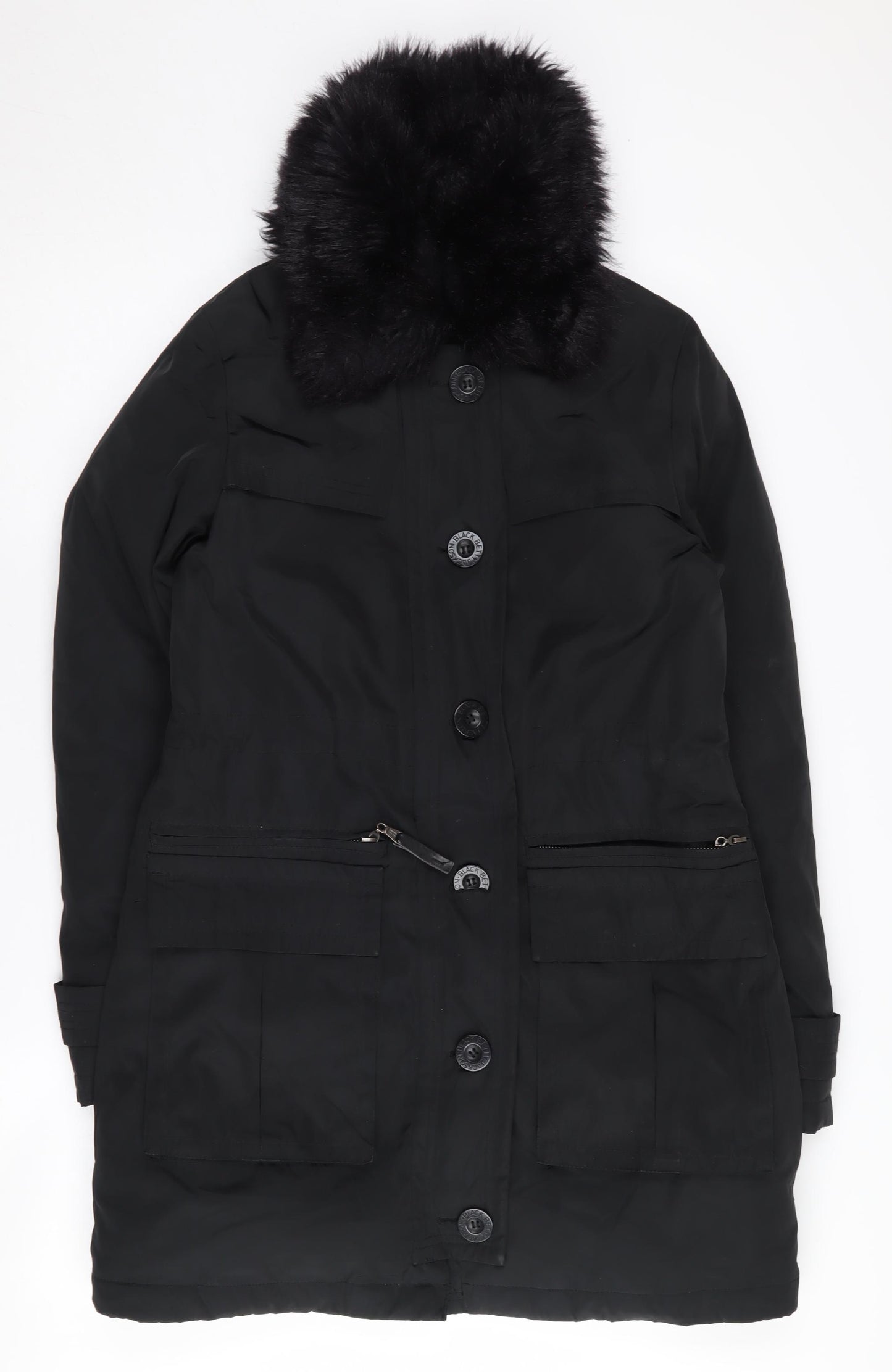 Betty Jackson Black Women's Black Parka Coat, Size 8, Hooded, Lined