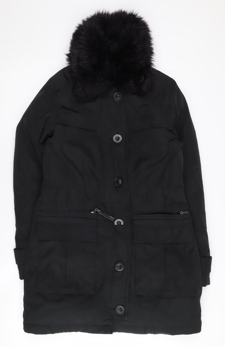 Betty Jackson Black Women's Black Parka Coat, Size 8, Hooded, Lined